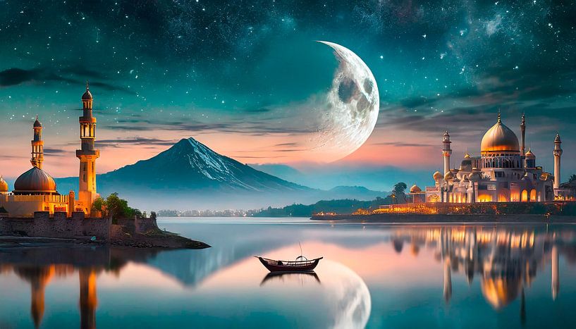 Mosque with moon and stars by Mustafa Kurnaz