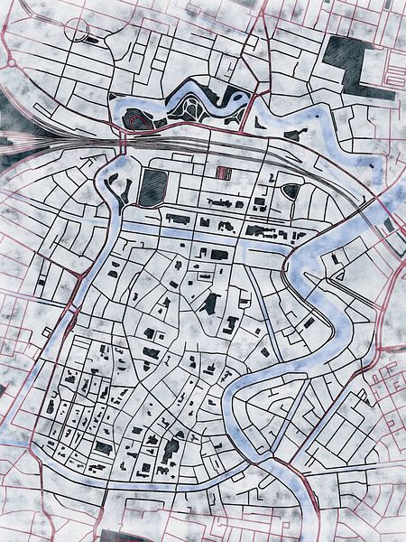 Map of Haarlem centrum with the style 'White Winter' by Maporia