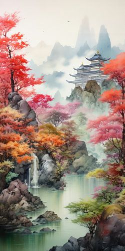 Very nice beautiful landscape with water and mountains in asia style