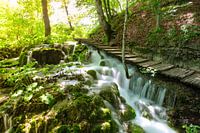 Wandelpad langs een waterval Plitvice