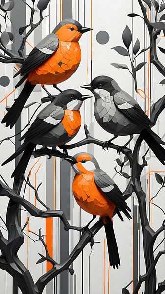 Graphic elegance of goldfinches by Bart Veeken