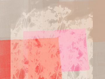 Weiße Blumen auf Taupe, Neonpink und Rot von Dina Dankers