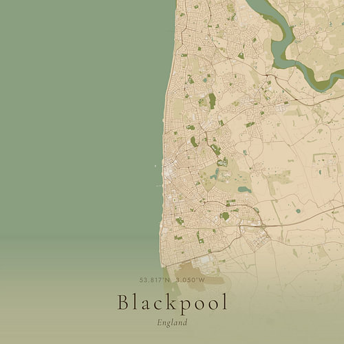 Vintage landkaart van Blackpool, United Kingdom
