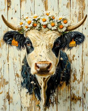 Cow Serenade - Heldere bloemen dromen van Klaus Tesching - Art-AI