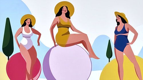 Curvy women enjoy the sun