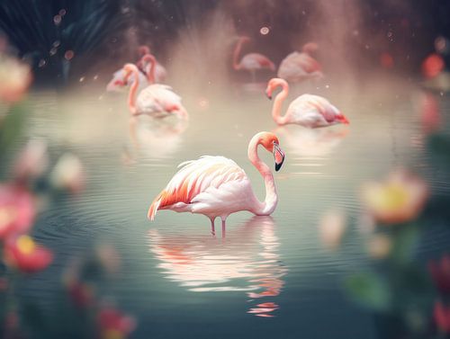 Flamingo in dreamy water