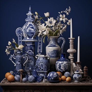 Delft blue porcelain with flowers by The Exclusive Painting