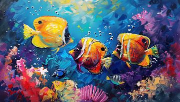 Vissen onderwaterwereld olieverf panorama van TheXclusive Art