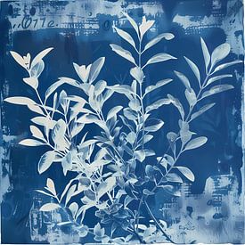 Blaue Cyanotypie Silhouette Pflanze von Ariadna de Raadt-Goldberg