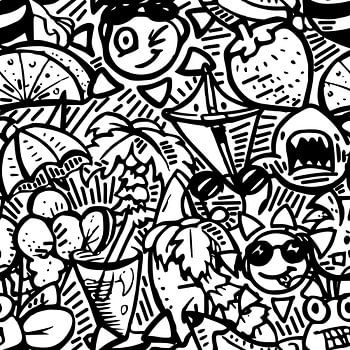 Doodle art - black and white summer theme