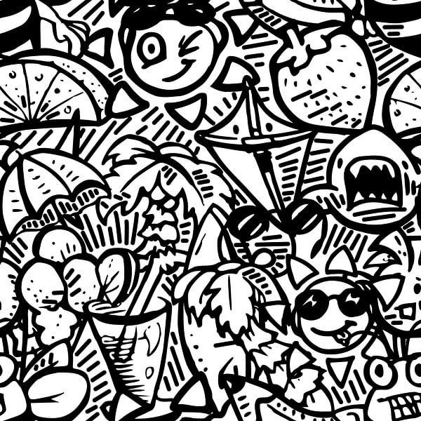 Doodle art - zwart wit zomer thema van Emiel de Lange