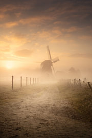 Paadje naar molen De Zwaluw in Oudemolen | Mistige zonsopkomst in Drenthe van KB Design & Photography (Karen Brouwer)