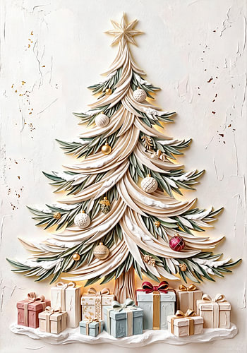 Sapin de Noël – En relief « Japandi » doré
