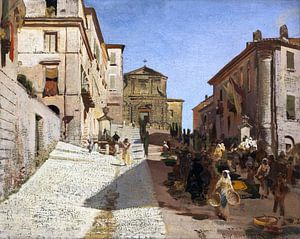 Gezicht op Genzano met de kerk van Santa Maria della Cima, OSWALD ACHENBACH, 1885 van Atelier Liesjes