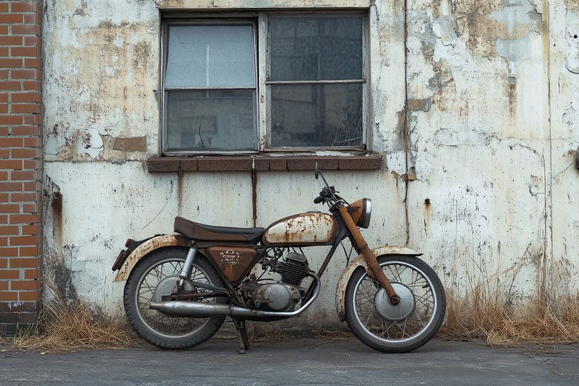 Motocyclette vintage au mur par Imperial Art House