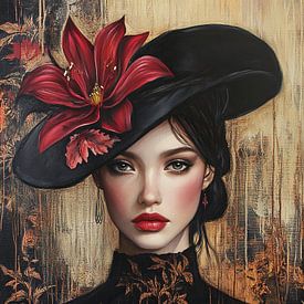 Frauenbildnis | Frau mit roter Blume von ARTEO Gemälde