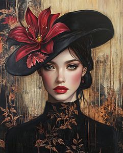 Lady Portrait | Femme avec fleur rouge