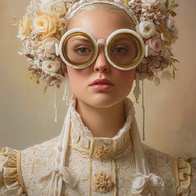 Dromerig portret met bloemen en ronde bril van But First Framing