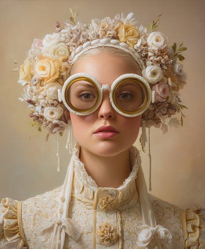 A dreamy portrait featuring flowers and round glasses by But First Framing