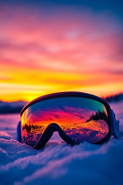 Sunset over ski goggles in the snow by Poster Art Shop