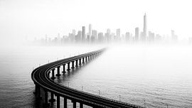 La route vers la ville dans le brouillard sur Retinas images