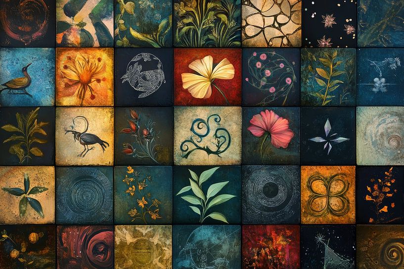 Charming collage of vintage tile art with a timeless flair by Digitale Schilderijen