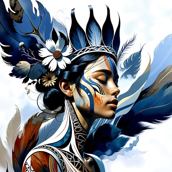 Eine Frau mit blauen Federn von Ljupka Kareska
