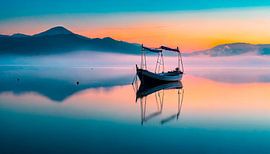 Boot op het meer met mist