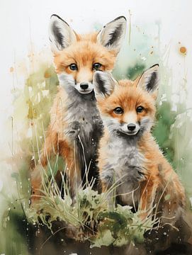 Natural Harmony | renards | aquarelle sur Eva Lee