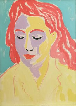 Expressief portret: vrouw in rood en turkoois