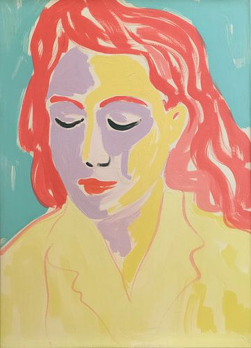 Expressief portret: vrouw in rood en turkoois