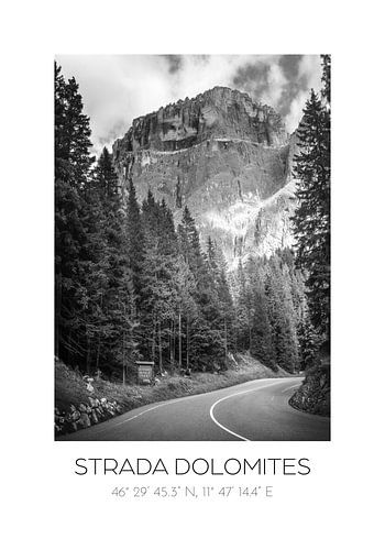 Strada Dolomites | Grafische poster met coördinaten