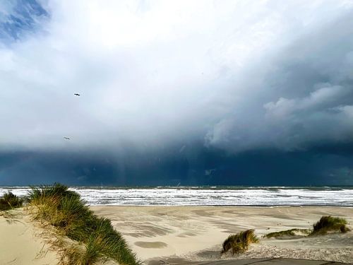 Noordzee met buien en stormachtige wind