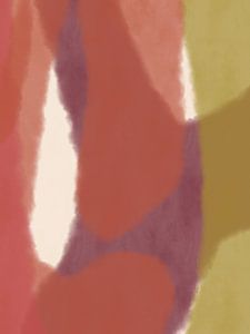 Abstracte kunst in groen, bordeauxrood en terracotta
