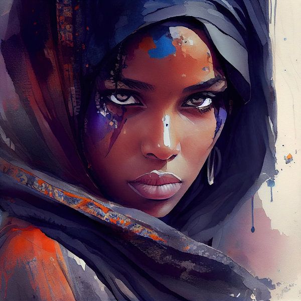 Aquarell Tuareg Frau #8 von Chromatic Fusion Studio