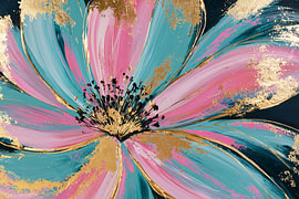 Art floral moderne dans les tons turquoise, rose et or sur Color Square