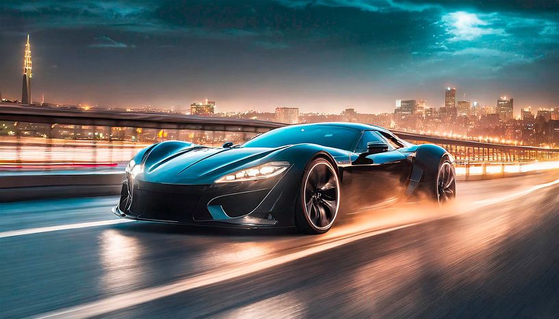 Black sports car with sunset by Mustafa Kurnaz