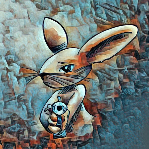 rabbit with water pistol by Emiel de Lange