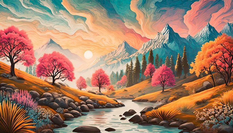 Landschaft mit Fluss und Berge von Mustafa Kurnaz