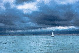 Segeln auf der Westerschelde unter dunklem Wolkenhimmel (Gemälde) von Art by Jeronimo