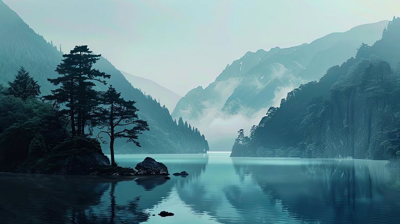 japanese art mountain lake by Egon Zitter