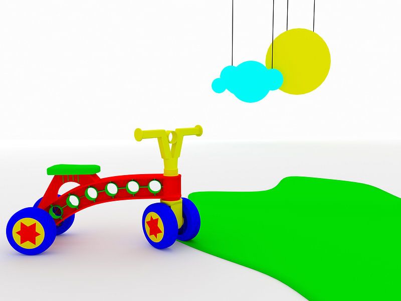 Closeup of four wheeled kids bicycle by Jan Brons