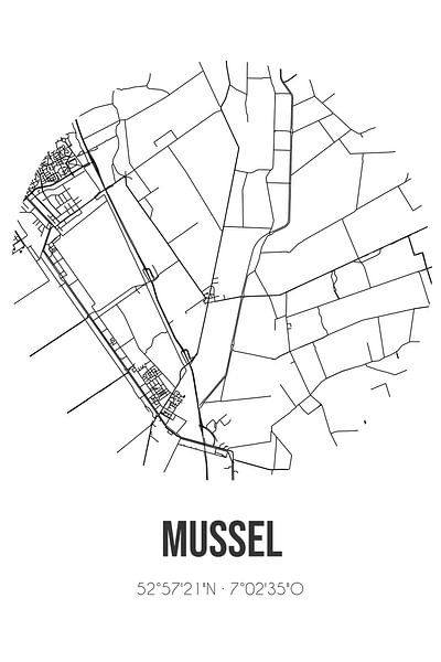 Mussel (Groningen) | Landkaart | Zwart-wit van Stad & Wand