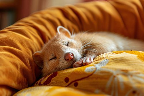 Furet endormi sur un oreiller moelleux