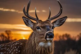 Majestätische Hirsche bei einem schönen Sonnenuntergang von Art & Soul Creations
