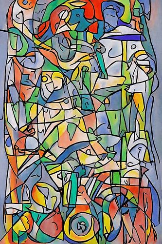 Abstracte kleurrijke figuren en vormen schilderij