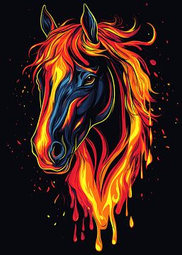 Fiery horse portrait with glowing mane by Pixelbull Design