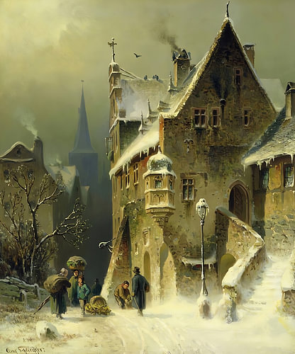 Maison gothique ensevelie sous la neige