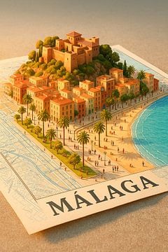 Malaga Alcazaba & Beach 3D Map – Costa del Sol Wall Art by Travel Shop