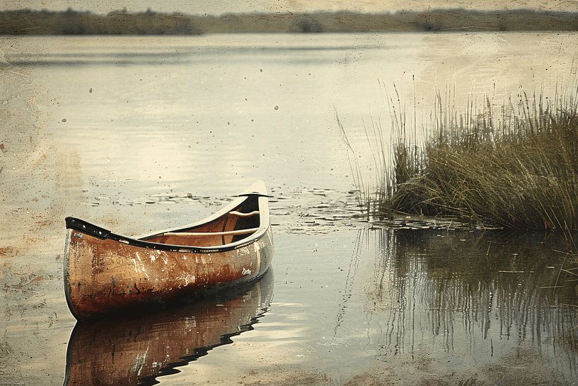Impressionistische kano op kalm meer van Art & Soul Creations